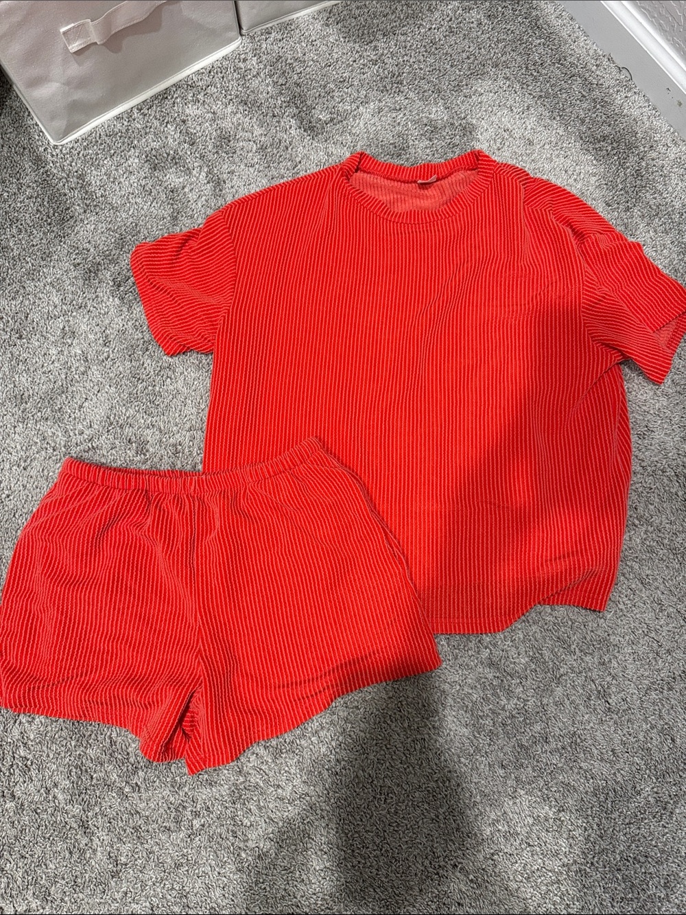 Ribbed Short Sleeve Lounge Set - Red